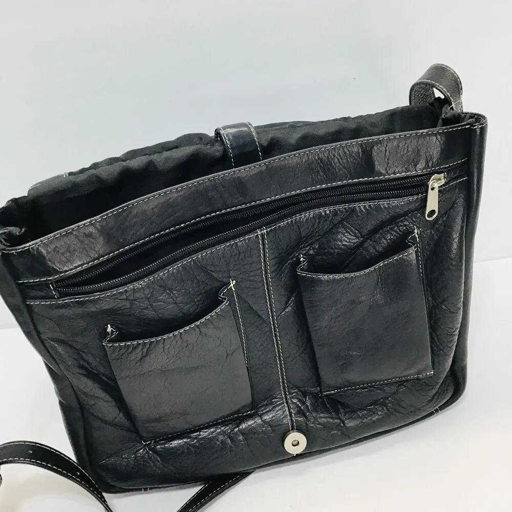 Latico Natural Leather LARGE Yosemite Messenger Bag Laptop Unisex Men Black
